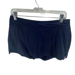 Athleta Women's Fun In The Sun Elastic Waist Swim Shorts Navy Blue Size Medium